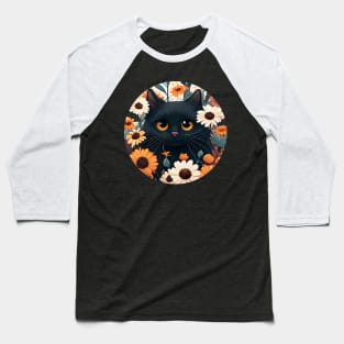 Cute Kitty Cat Flower - Cat Lover Baseball T-Shirt